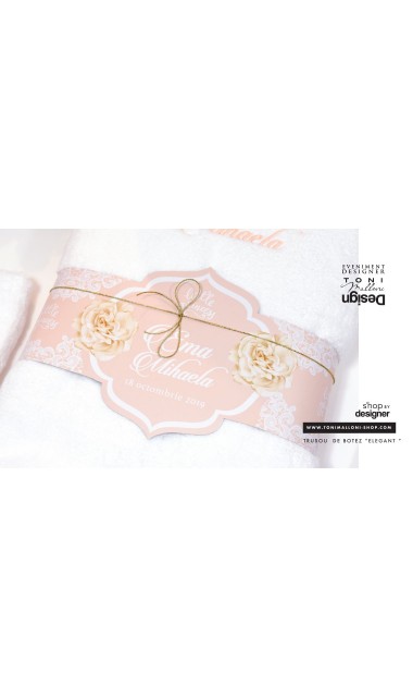 Trusou de botez clasic brodat cumotive dantela in culoarea piersicii, Elegant Peach 19